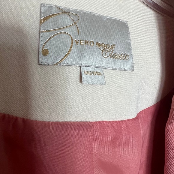 Vero Moda Classic Vintage Blazer Ruched Sleeves Pink Barbie Cream Size S - Picture 7 of 11
